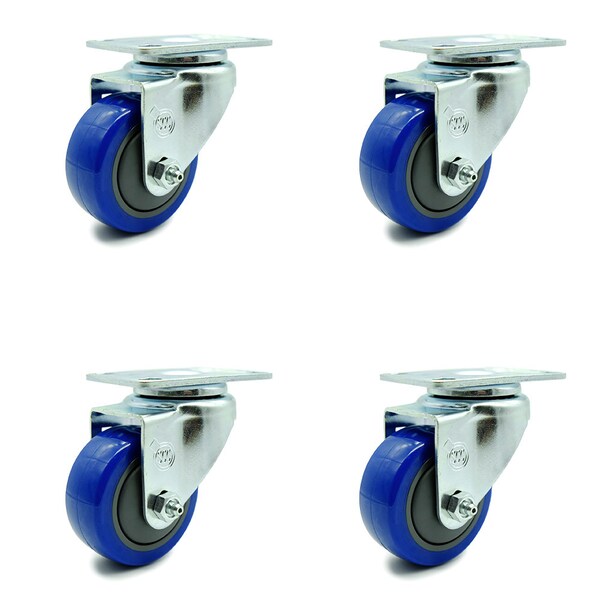 Service Caster 3 Inch Blue Polyurethane Wheel Swivel Top Plate Caster Set SCC-20S314-PPUB-BLUE-4 - main